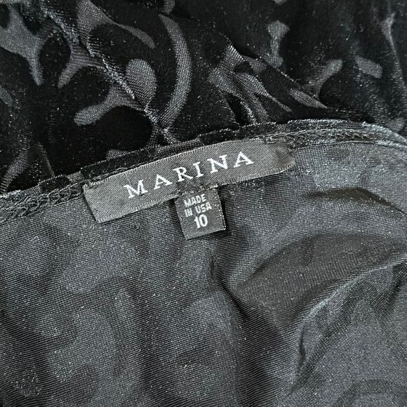 MARINA Black Velvet Floral Long Sleeve Dress Size 10 - Picture 14 of 16